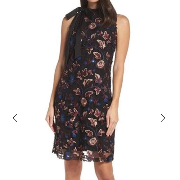 Sam Edelman | Tie Halter Neck Zipper Back Embroidered Floral Mesh Dress | Size 2 - Picture 1 of 10